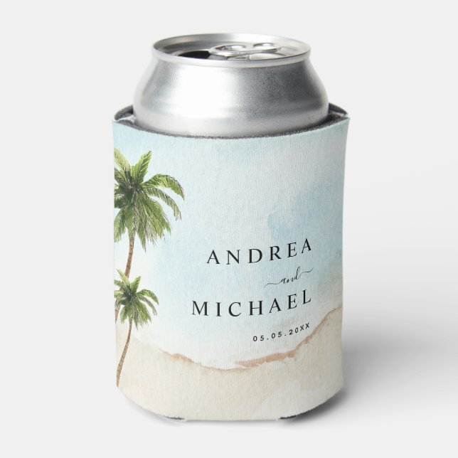 Enfriador De Latas Palm Trees Tropical Beach Destination Wedding (Lata Anverso)