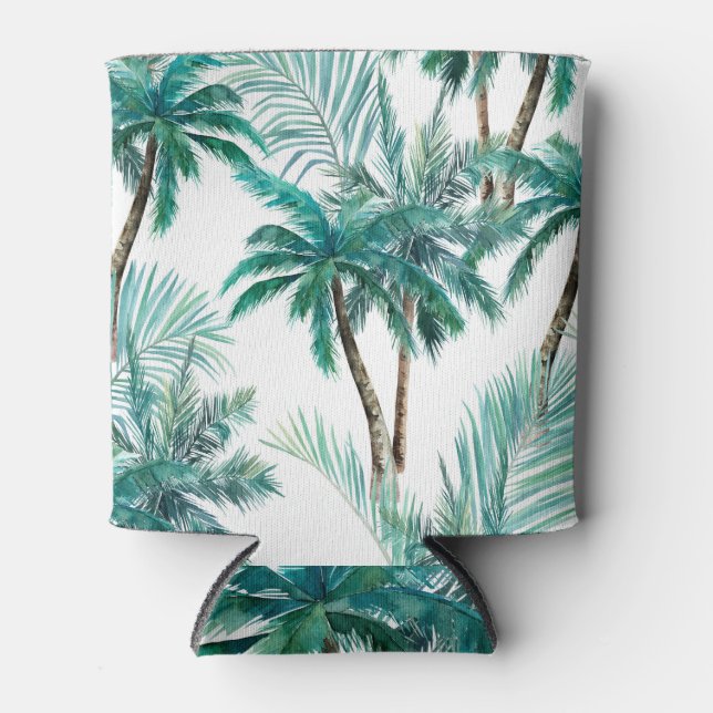 Enfriador De Latas Palm tropical: Patrón de jungla acuarela. (Anverso)