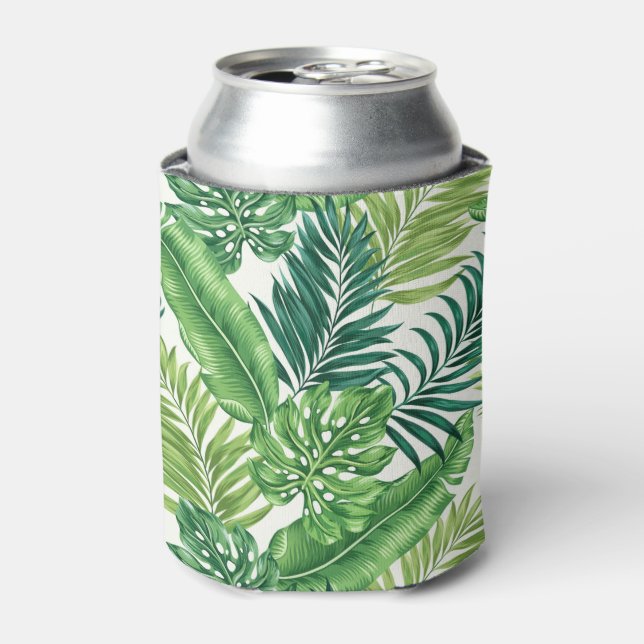 Enfriador De Latas Palm tropical verde Banana Monstera hojas (Lata Anverso)