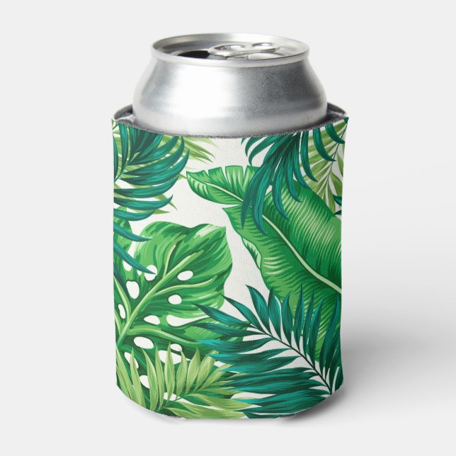 Enfriador De Latas Palm tropical verde Banana Monstera hojas (Lata Anverso)