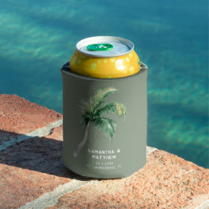 Enfriador De Latas Palmera de acuarela Boda tropical personalizada