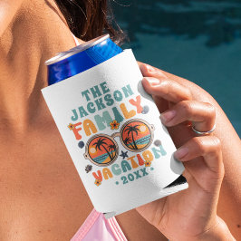 Enfriador De Latas Palmeras gafas de sol retro vacaciones familiares