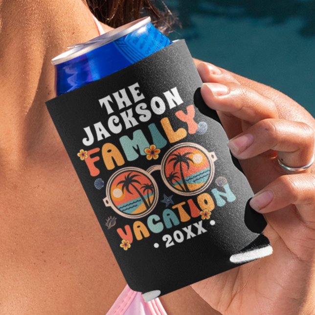 Enfriador De Latas Palmeras gafas de sol retro vacaciones familiares (Subido por el creador)