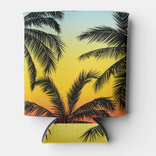 Enfriador De Latas Palmeras, tarjeta tropical grunge sunset.