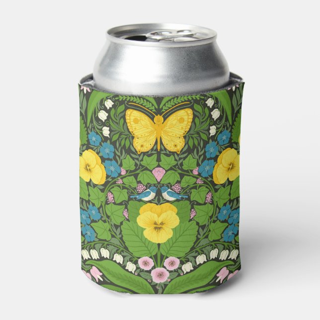 Enfriador De Latas Pansias amarillas, pájaros y mariposas (Lata Anverso)