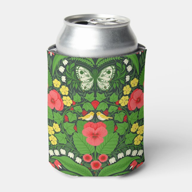 Enfriador De Latas Pansias rojas, pájaros y mariposas (Lata Anverso)