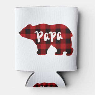Enfriador De Latas Papa Bear - Funda de búfalo roja y negra