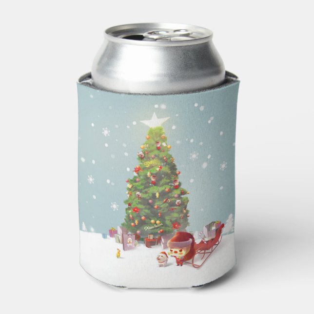 Enfriador De Latas Papá Noel con el árbol de Navidad (Lata Anverso)