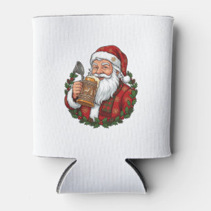 Enfriador De Latas Papá Noel de Navidad sosteniendo un vaso de cervez