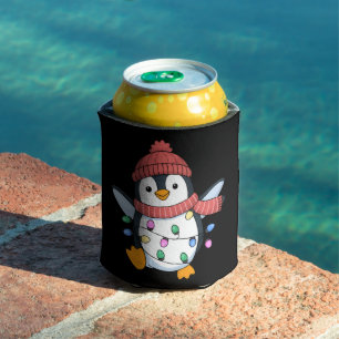 Enfriador De Latas Papá Noel Pingüino Luces Navidad Pingüinos Xmas