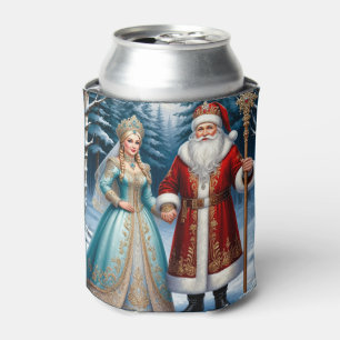 Enfriador De Latas Papá Noel y Doncella de Nieve celebrando la Navida