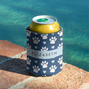 Enfriador De Latas Papas de perro, garras blancas, corazones azules,