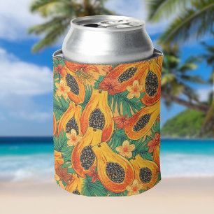 Enfriador De Latas Papaya Paraíso   Fruta Tropical de Acuarela 