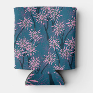 Enfriador De Latas Papel de pared floral: azul marino asiático, rosa.