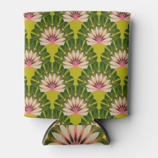 Enfriador De Latas Papel estilizado de loto: rosa, verde.