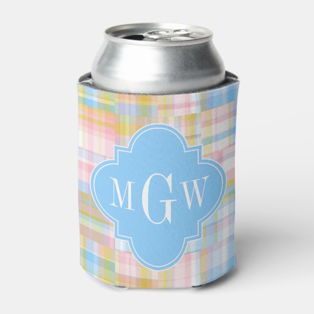 Enfriador De Latas Papel perrito Madras Pastel Quatrefoil Iniciales (Lata Anverso)
