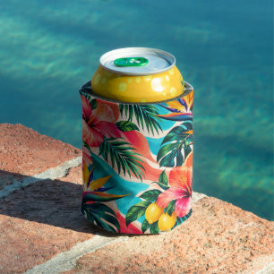 Enfriador De Latas Paraiso Botánico de Hibisco Tropical Arte