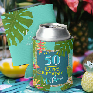 Enfriador De Latas Paraíso Tropical Cumpleaños Anual Verde Azul