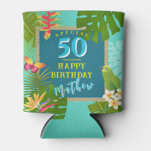 Enfriador De Latas Paraíso Tropical Cumpleaños Anual Verde Azul