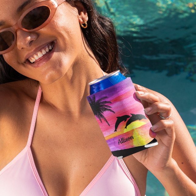 Enfriador De Latas Paraíso tropical de delfines personalizado (Subido por el creador)