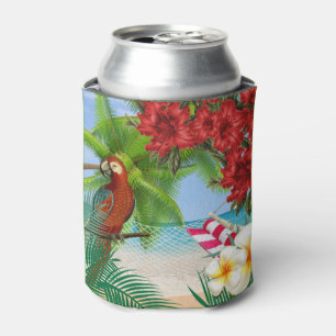 Enfriador De Latas Parakeet en una playa tropical