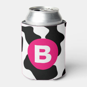 Enfriador De Latas Parche Patrón Vaca Quirky Monograma Rosa