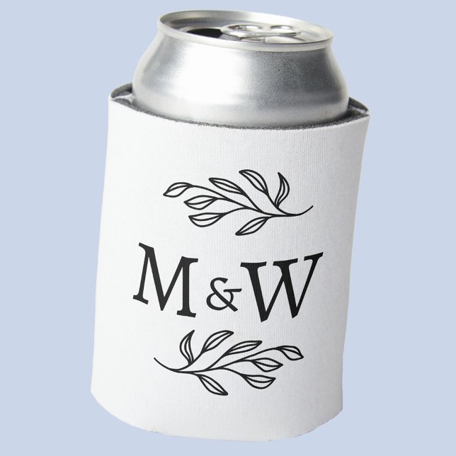 Enfriador De Latas Pareja boda Monograma Elegante Botánico (Modern wedding couple monogram initials can cooler)