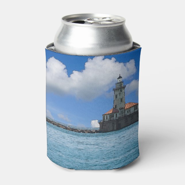 Enfriador De Latas Pareja de faro de Chicago Harbour (Lata Anverso)