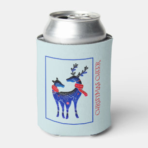 Enfriador De Latas Pareja de renos de Navidades nórdicos azules