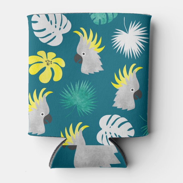 Enfriador De Latas Parrots tropicales: Escena de verano acuarela (Anverso)