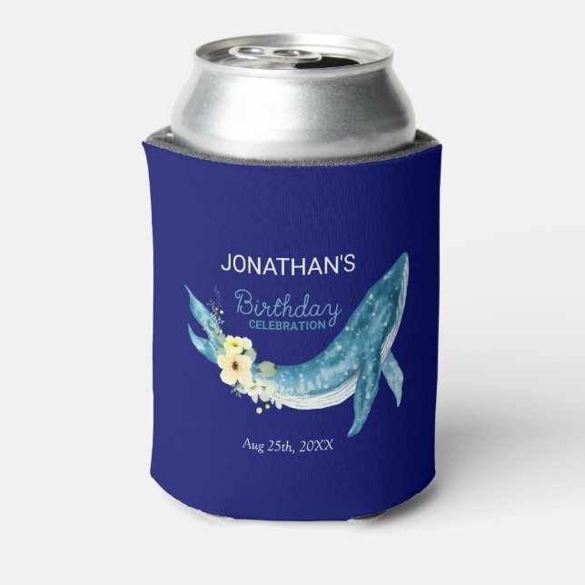 Enfriador De Latas Partido de cumpleaños de la Marina Floral Amarilla (Reverso de la lata)