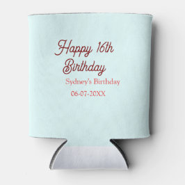 Enfriador De Latas Pastel blue red happy 16th birthday name date eleg