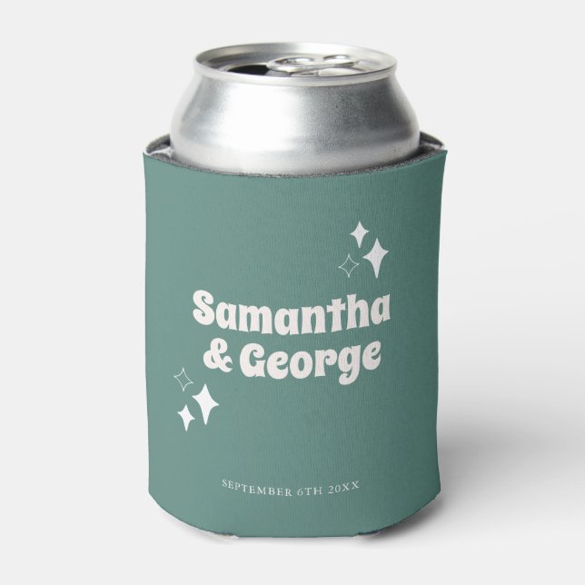 Enfriador De Latas Pastel Mint Green Retro Groovy Wedding Favors (Lata Anverso)