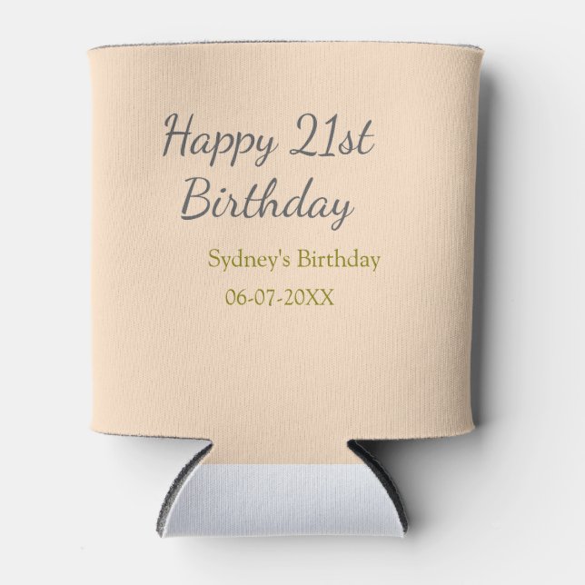 Enfriador De Latas Pastel orange gray happy 21st birthday name date (Anverso)