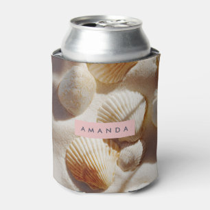 Enfriador De Latas Pastel Personalizado Conchas Costeras en Arena
