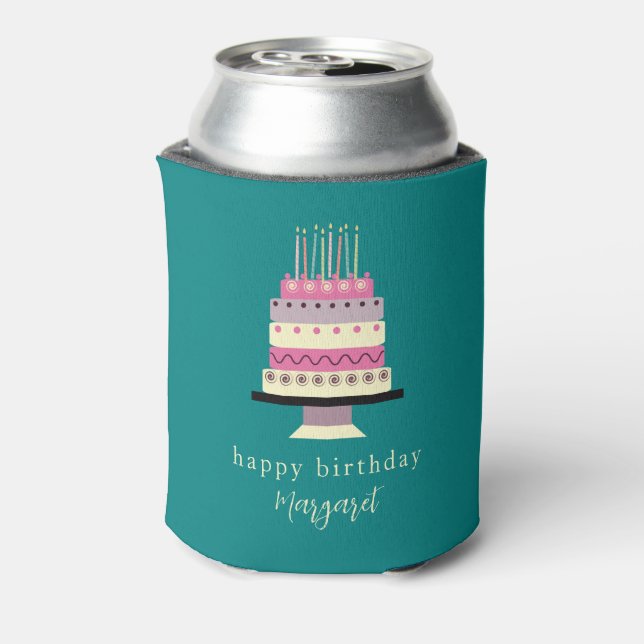 Enfriador De Latas Pastel rosa rosado lindo pastel de cumpleaños (Reverso de la lata)