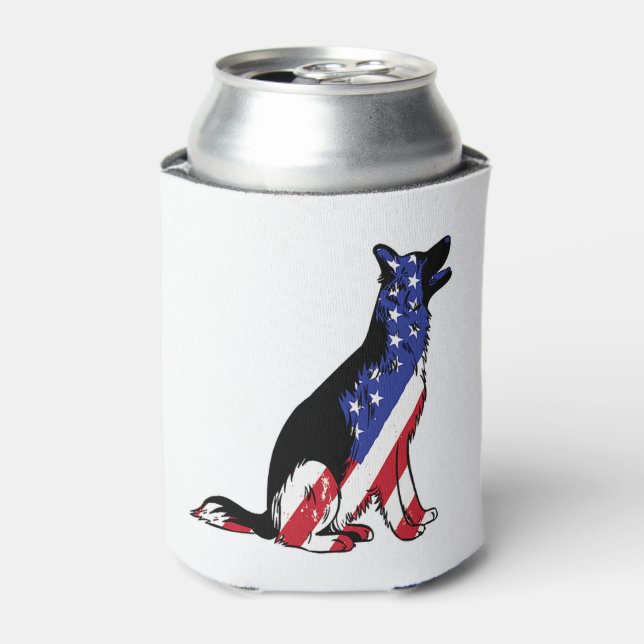 Enfriador De Latas Pastor Alemán Bandera Estadounidense Perro Patriót (Lata Anverso)