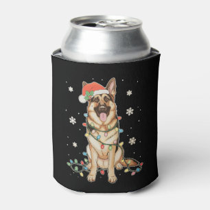 Enfriador De Latas Pastor Alemán Gorro de Santa Luces de Navidad Árbo
