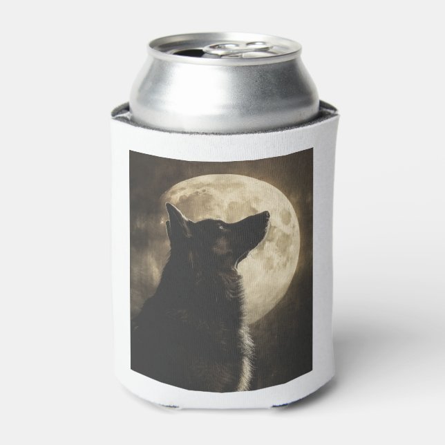 Enfriador De Latas Pastores alemanes llorando en la luna (Lata Anverso)