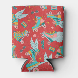 Enfriador De Latas Patines Retro Roller: Fondo Rojo Brillante