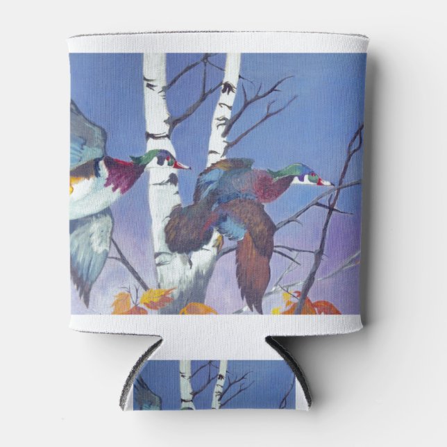 Enfriador De Latas Patos de madera volando por árbol de aves (Anverso)