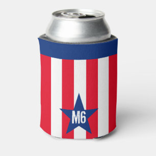 Enfriador De Latas Patriota de estrellas de rayas rojas de color azul