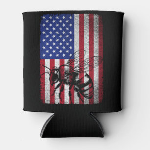Enfriador De Latas Patriotic Bee USA Bandera Americana Beekeep