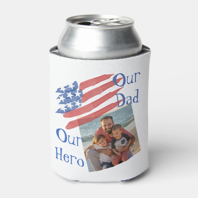 Enfriador De Latas Patriotic Father's Day Stars & Stripes Photo (Lata Anverso)