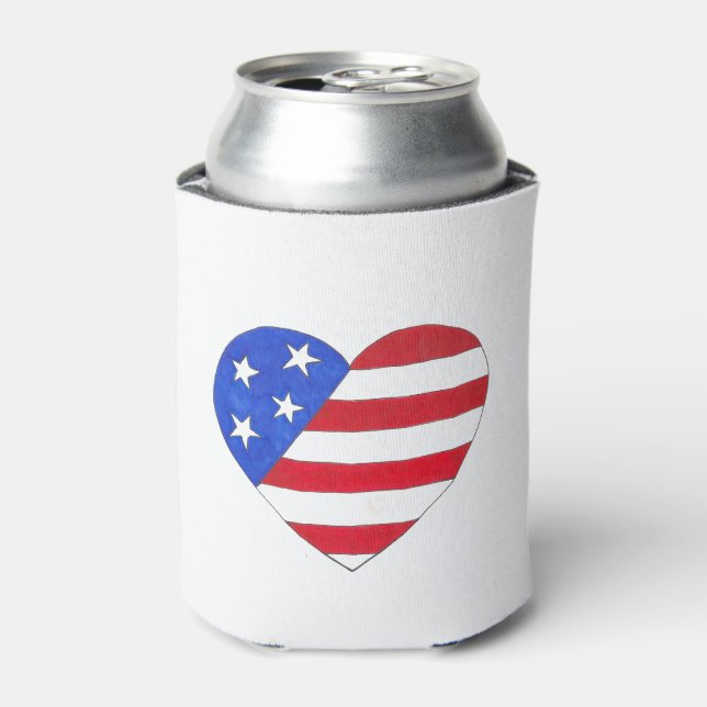 Enfriador De Latas Patriotic Love USA 4 de julio Estrellas y Bandera  (Lata Anverso)