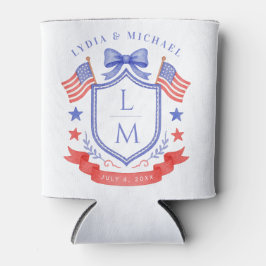 Enfriador De Latas Patriotic Red White & I Do Monogram Wedding