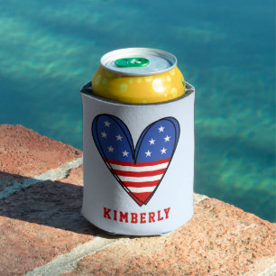 Enfriador De Latas Patriotic USA Love Heart