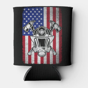 Enfriador De Latas Patriótico bombero estadounidense bombero de bande