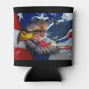 Enfriador De Latas Patriótico de la bandera del lobo del águila cal