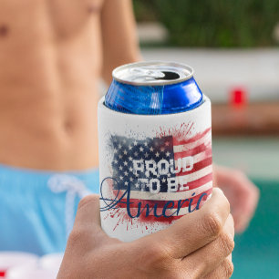 Enfriador De Latas Patriótico   Orgulloso Con Los Estadounidenses   B